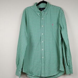 Ralph Lauren Slim Fit Green Gingham Long Sleeve Button Down Shirt Size XL